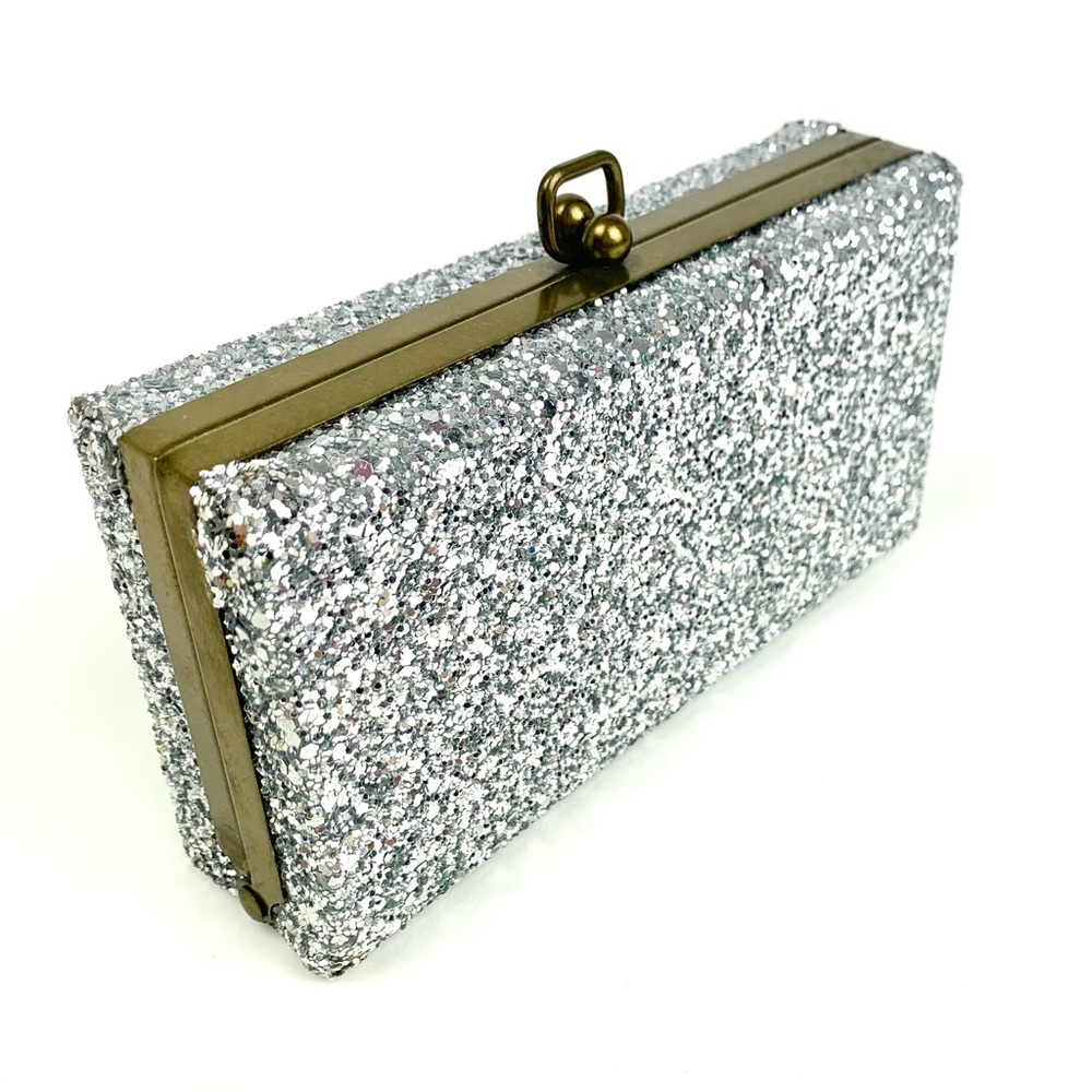 NWT vintage J. Crew silver glitter sparkle clutch purse.